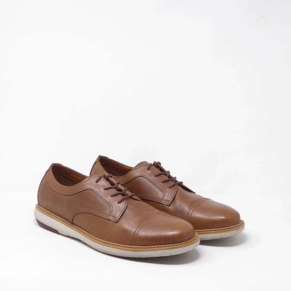 Clarks Mens Draper Cap Toe Oxford Shoes Tan Brown Leather Lace Up 13